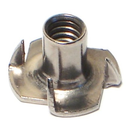 Midwest Fastener T-Nut, 4 Prongs, 1/4"-20, 18-8 Stainless Steel, 7/16 in Barrel Ht, 10 PK 68484